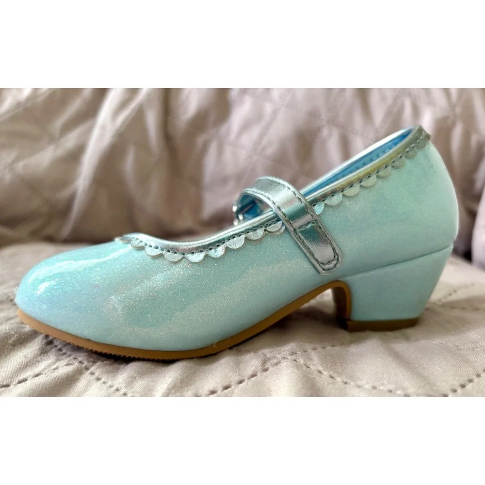 Disney Princess Cinderella Blue Glitter Dress Up Heels Mary Jane Shoes Kids 11